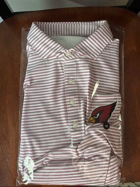 Arizona Cardinals Striped Polo Shirt - Red & White